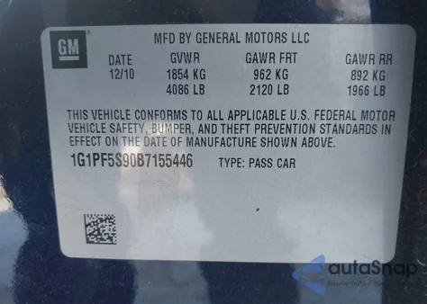 2011 Chevrolet Cruze 1Lt z USA, uszkodzony, nr VIN 1G1PF5S90B7155446